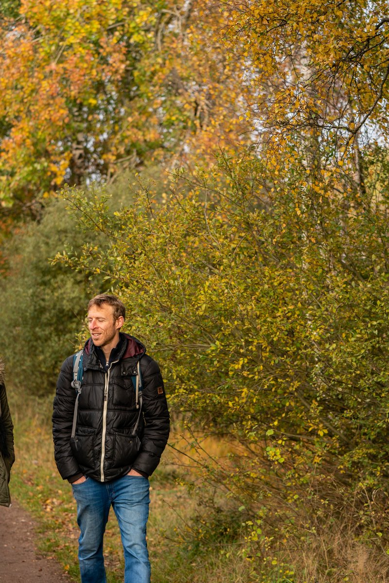 EIn Prächen geht im Herbst durch einen bunt gefärbten Laudwald